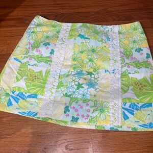 Lilly Pulitzer Patchwork Skort Size 8 Green Yellow Alligator Print Southern Prep